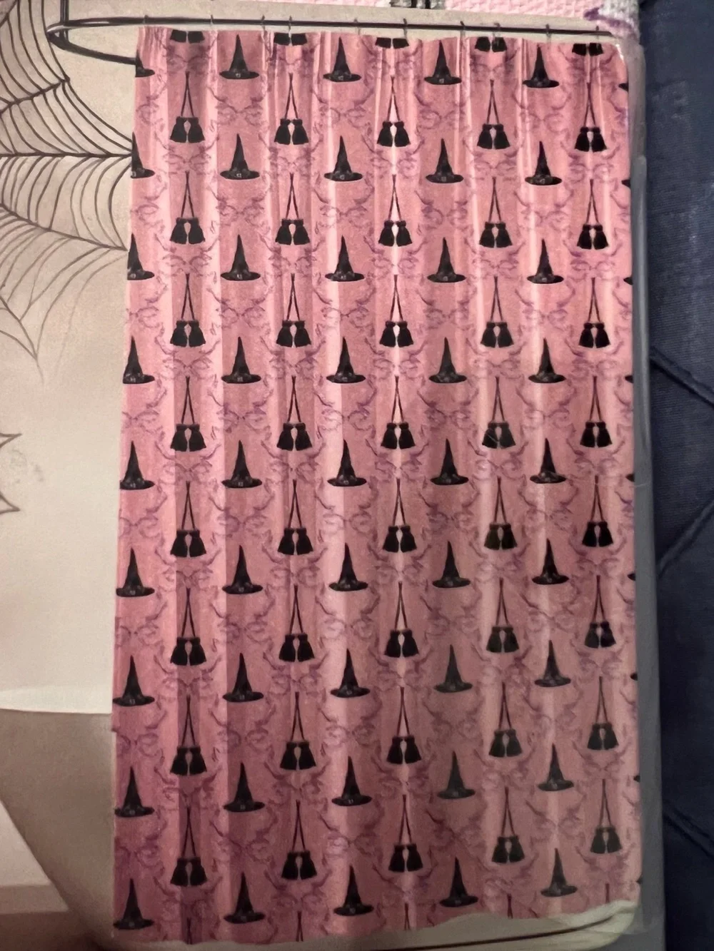 Pink Witch Hat Pattern Shower Curtain